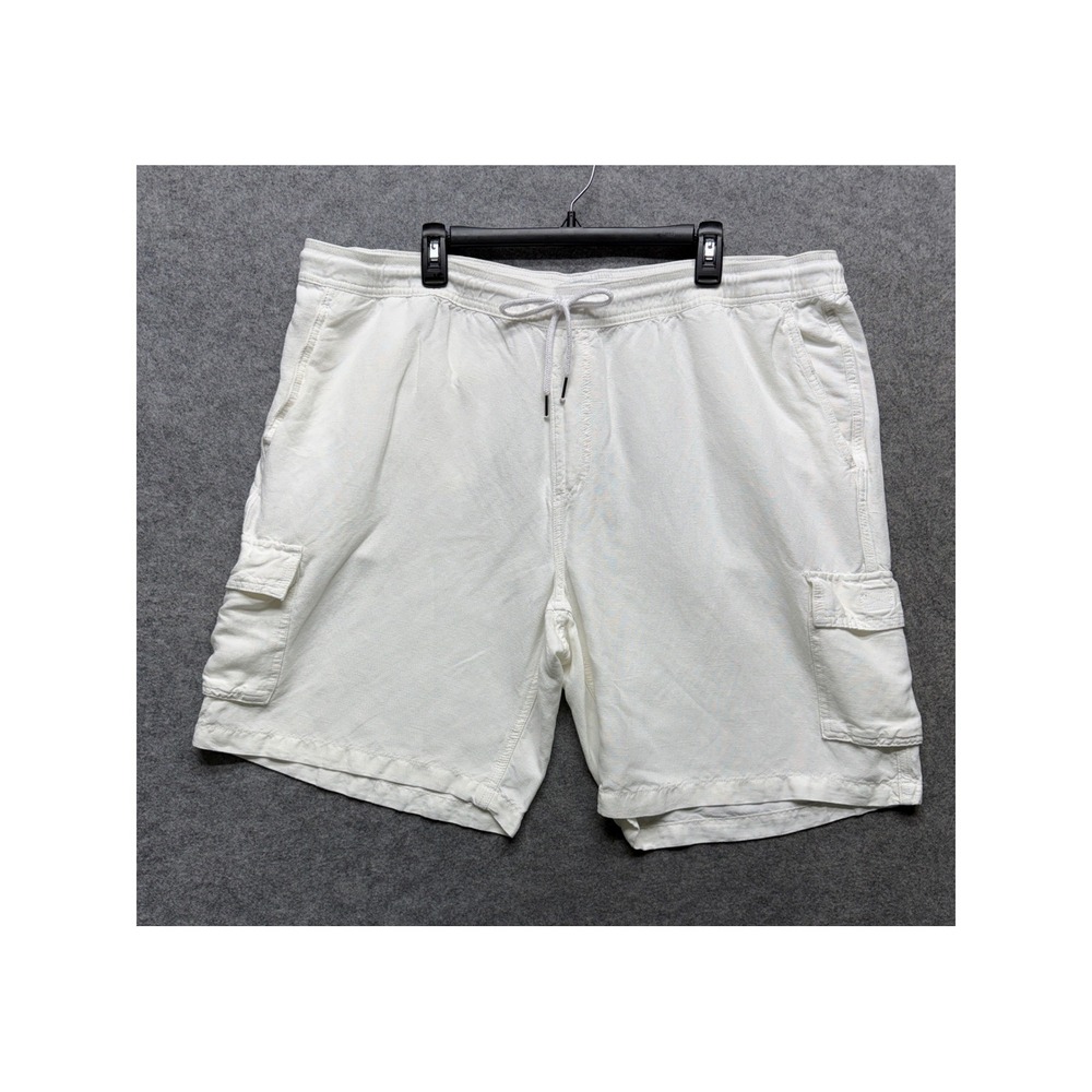 Cubavera Mens XXL White Linen Blend Cargo Shorts Drawstring Waist Casual Beach